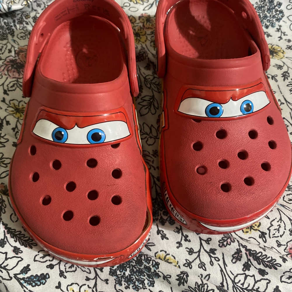 Crocs Vintage Red Kids Clogs with Cartoon Eyes